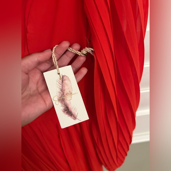 Jessica Simpson Red Pleated Long Sleeve Dress - Picture 7 of 11
